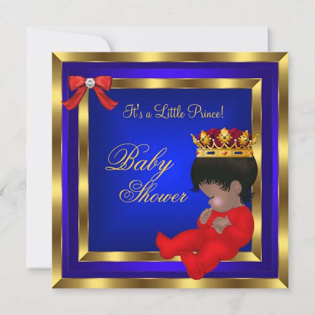 Baby Shower Royal röd blå guld Pojke kronprins 2 Inbjudningar (Framsida)