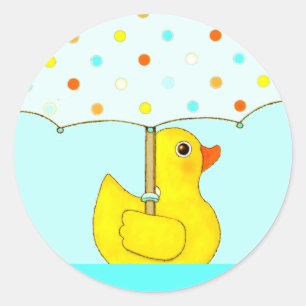 Baby Shower Rubber Anka med Umbrella Classic Roun Runt Klistermärke