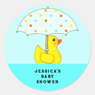 Baby Shower Rubber Anka med Umbrella Runt Klistermärke