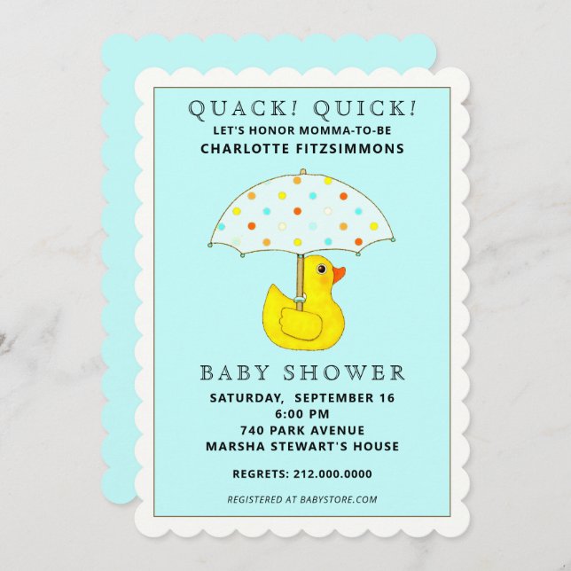 Baby Shower Rubber Ducky med Umbrella Inbjudningar (Fram/baksida)