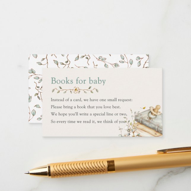 Baby Shower Rustic Botanical Books For Baby  Tilläggskort (Fram/Back In Situ)