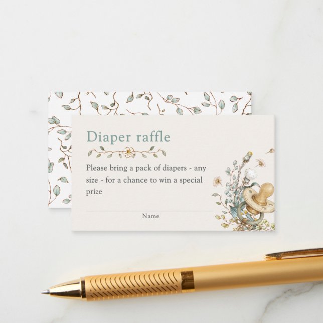 Baby Shower Rustic Botanical Diaper Raffle Tilläggskort (Fram/Back In Situ)