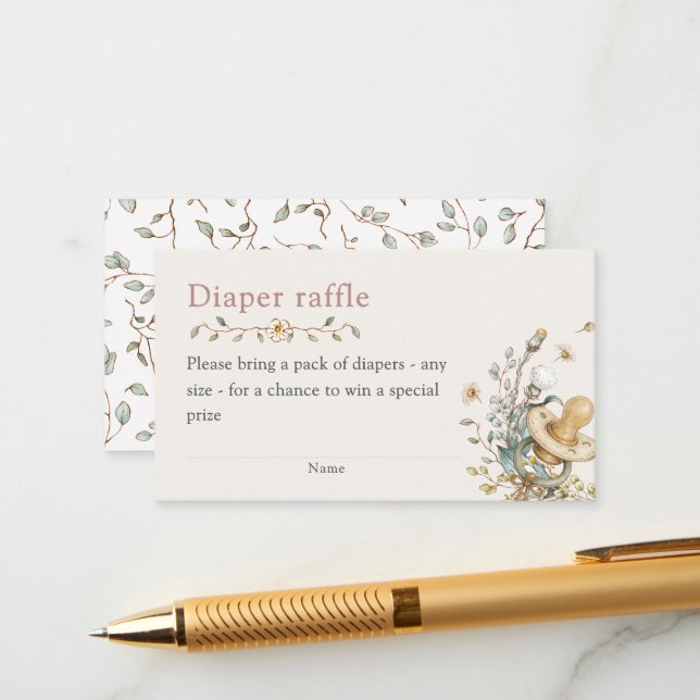Baby Shower Rustic Botanical Diaper Raffle Tilläggskort (Fram/Back In Situ)