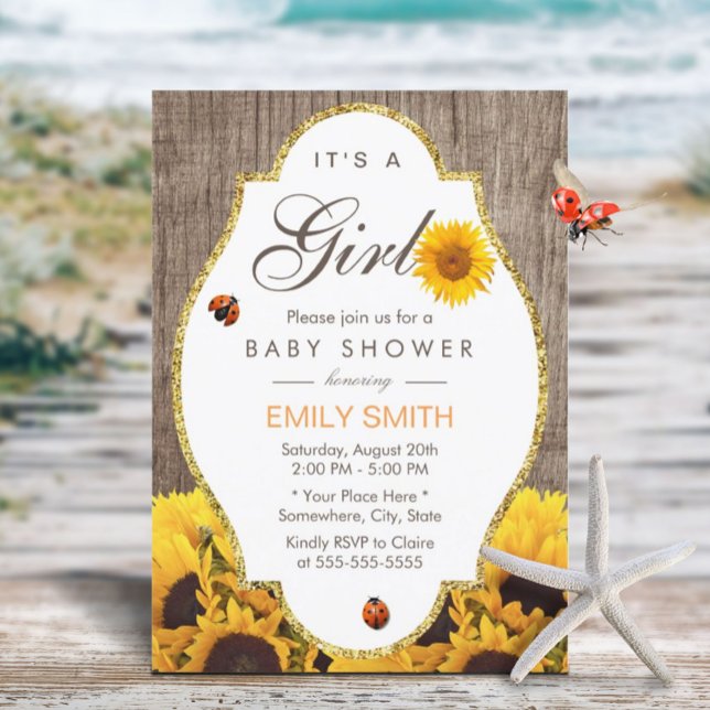 Baby Shower Rustic Solros Ladybug Land Girl Inbjudningar (Skapare uppladdad)