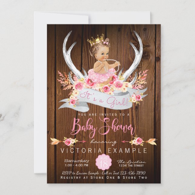Baby Shower Rustic Wood Antler Baby Shower Inbjudningar (Framsida)