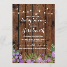 Baby Shower Rustic Wood Lila Blommigt Party Inbjud Inbjudningar