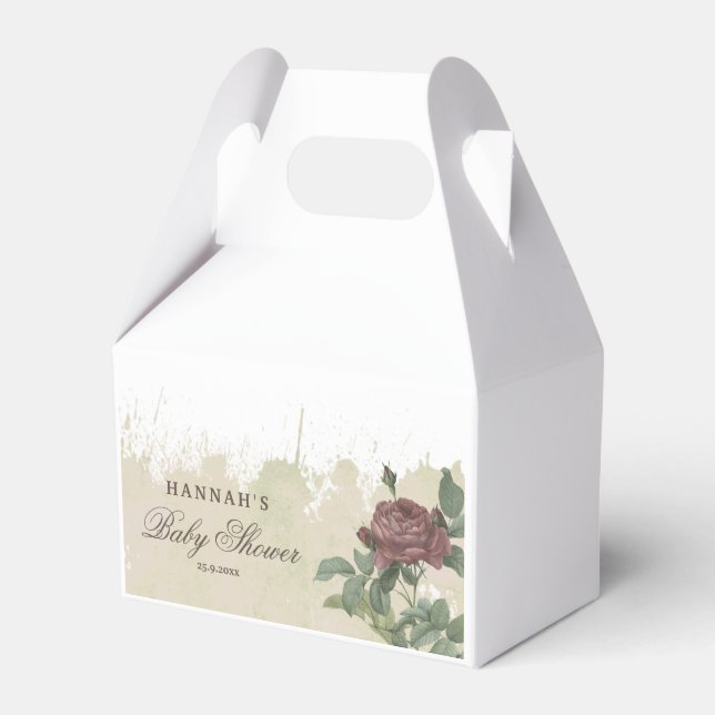 Baby Shower Rustik Blommig Guld Geometrisk Burgund Presentaskar (Framsidan Sidan)