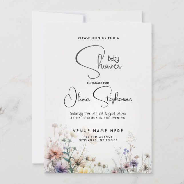 Baby Shower Rustik Boho Akvarell Vilda Blommor Inbjudningar (Framsida)