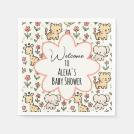 Baby Shower Safari Animal with Flowers Pappersservett