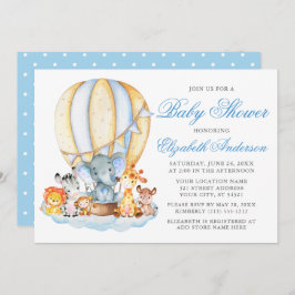 Baby Shower Safari Animals Luft Balloon Clouds Dot Inbjudningar