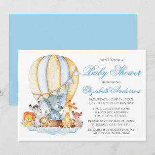 Baby Shower Safari Animals Luft Balloon Clouds Inbjudningar