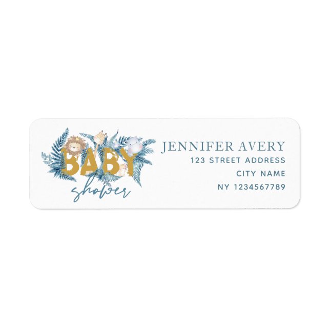 Baby Shower Safari Animals Returadress Etikett (Framsidan)