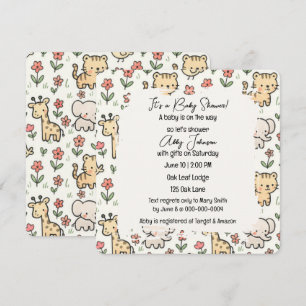Baby Shower Safari Animals with Flowers Inbjudningar