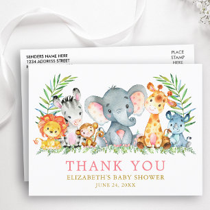 Baby Shower Safari Djur Tack Rosa Vykort