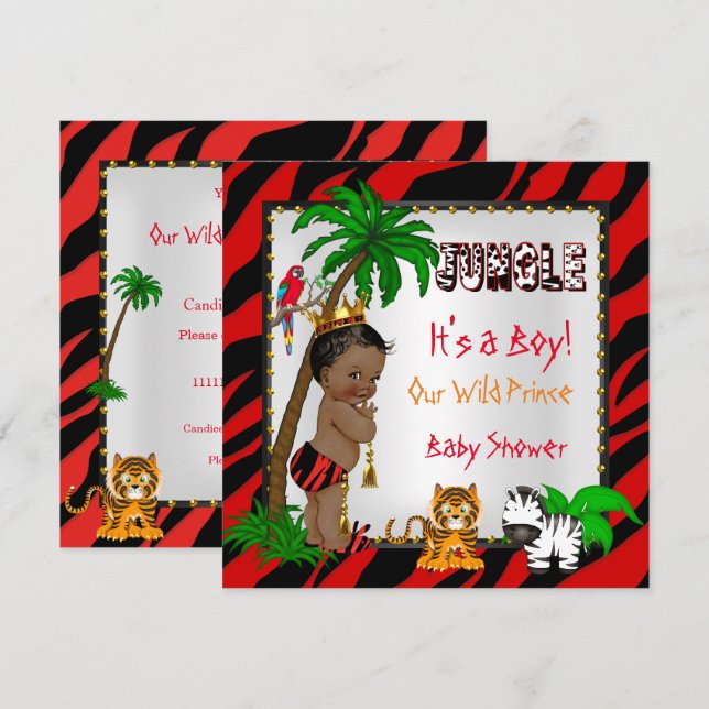 Baby Shower Safari Jungle Vild Prince Red Ethnic Inbjudningar (Fram/baksida)