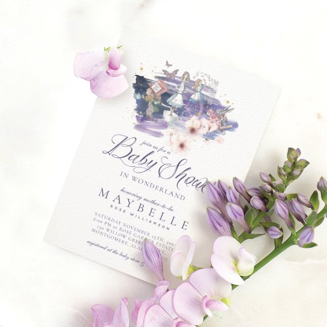 Baby Shower Sagoland Magisk Alice i Underlandet Inbjudningar (Skapare uppladdad)