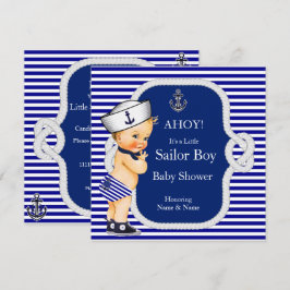 Baby Shower Sailor Boy Blue Rand Blonde Inbjudningar
