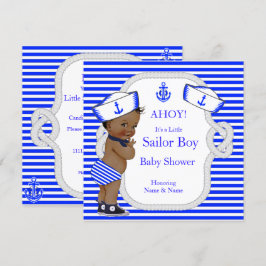 Baby Shower Sailor Boy Royal Blue Rand Ethnic Inbjudningar