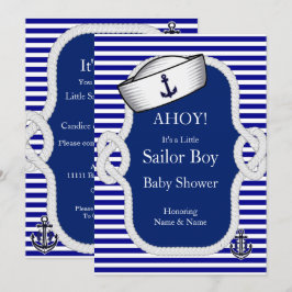 Baby Shower Sailor Hat Boy Blue Rand Inbjudningar