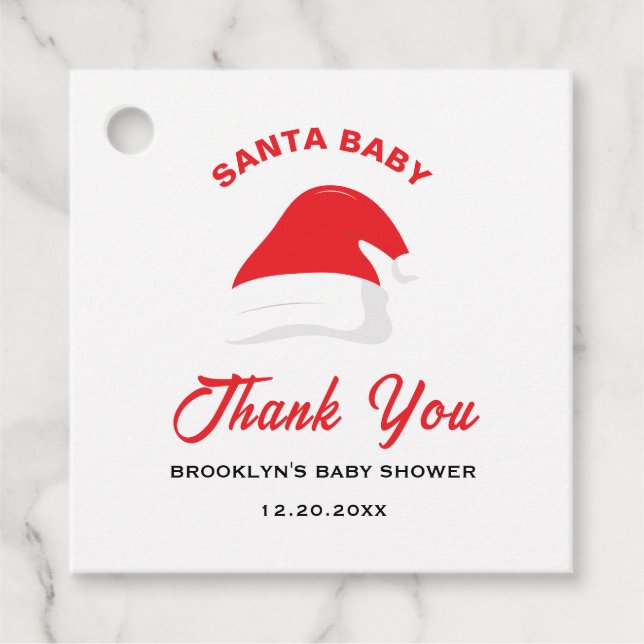 Baby Shower Santa Baby Winter Hat Gender Neutral Gåvor Etiketter (Framsida)