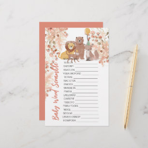 Baby Shower Scramble Boho Safari Rosa Pampas Grass
