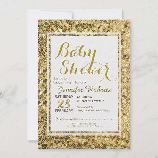 Baby Shower | Sequins Guld Inbjudningar (Framsida)