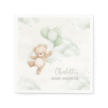 Baby Shower Servetter Bearly Wait Sälgröna Ballong
