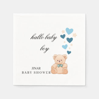 Baby Shower Servetter – Hallo Baby Pojke Teddy Des