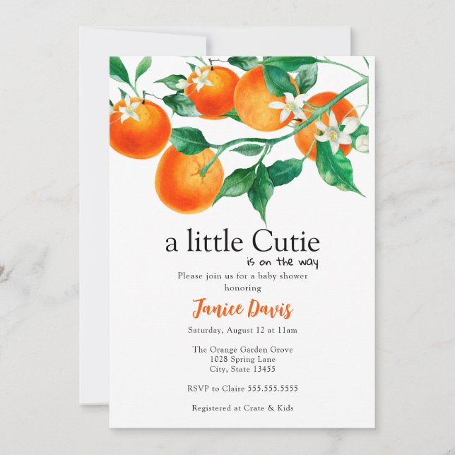 Baby Shower Set, Little Cutie Baby, Orange Inbjudningar (Framsida)