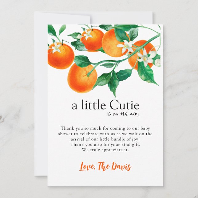 Baby Shower Set, Little Cutie Baby, Orange Inbjudningar (Framsida)