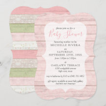 Baby Shower Shabby Rosa & Sage Grönt Rustic Wood I