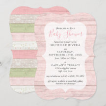 Baby Shower Shabby Rosa & Sage Grönt Rustic Wood I
