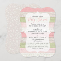 Baby Shower Shabby Rosa & Sage Grönt Rustic Wood
