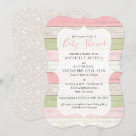 Baby Shower Shabby Rosa & Sage Grönt Rustic Wood Inbjudningar