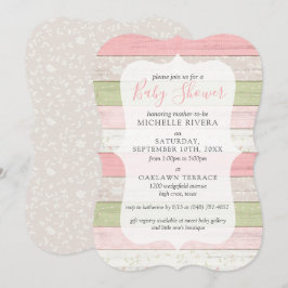 Baby Shower Shabby Rosa & Sälggrön Rustik Trä Inbjudningar