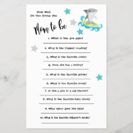 Baby Shower Shark Hur bra du känner till kortet Flygblad