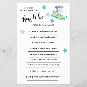 Baby Shower Shark Hur bra du känner till kortet Flygblad