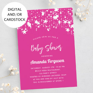 Baby Shower shock rosa white stars tjej Inbjudningar