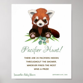 Baby Shower Sign Nappar Hunt Game Red Panda Bear Poster
