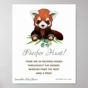 Baby Shower Sign Nappar Hunt Game Red Panda Bear Poster