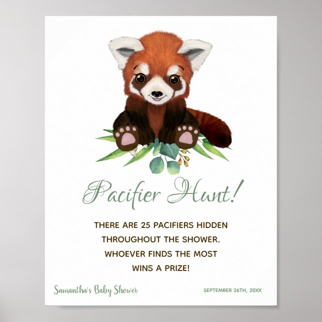 Baby Shower Sign Nappar Hunt Game Red Panda Bear Poster (Framsidan)