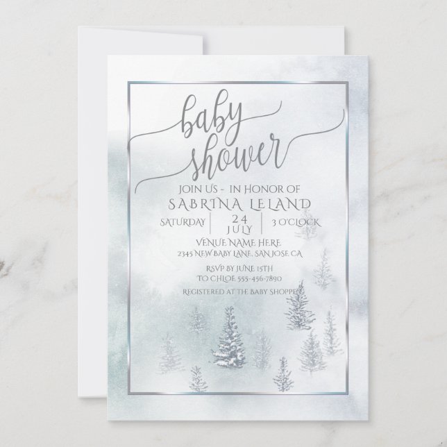 Baby Shower | Silver Blue Winter Wonderland Meddelande (Framsida)