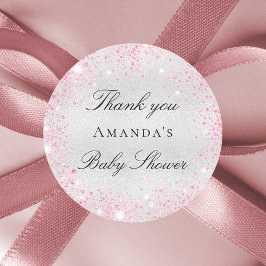 Baby Shower silver rosa glitter tack. Runt Klistermärke
