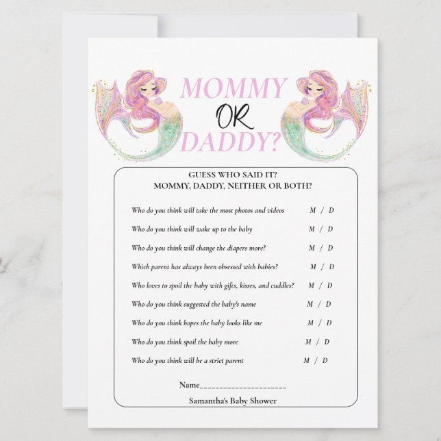 Baby Shower Sjöjungfru Under havet. Tjej Inbjudningar (Framsida)