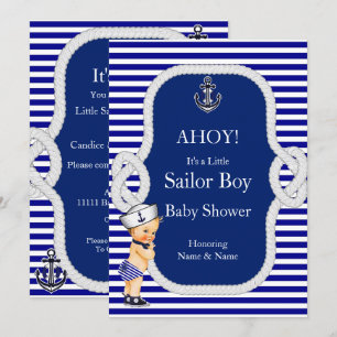 Baby Shower Sjöman Pojke Blå Rand Blond Inbjudningar