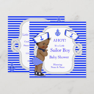 Baby Shower Sjöman Pojke Royal Blå Rand Etisk Inbjudningar