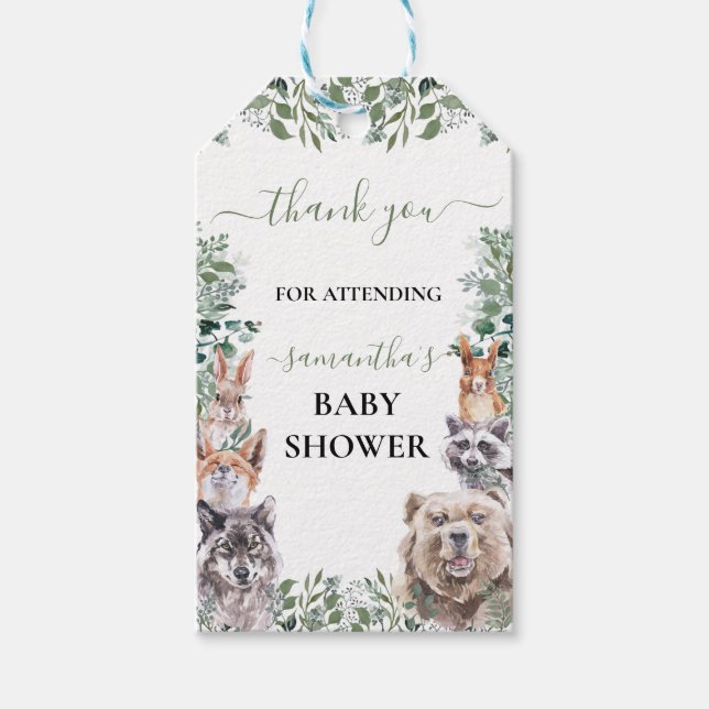 Baby Shower Skogsdjur Välkommen Presentetikett (Framsidan)