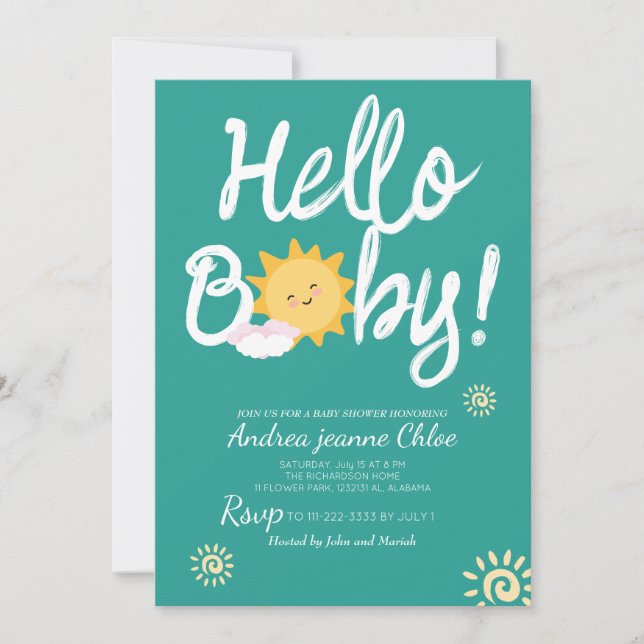 Baby Shower-skript Sunshine Simple Modern elegant Inbjudningar (Framsida)