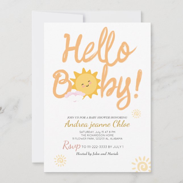 Baby Shower-skript Sunshine Simple Modern elegant Inbjudningar (Framsida)