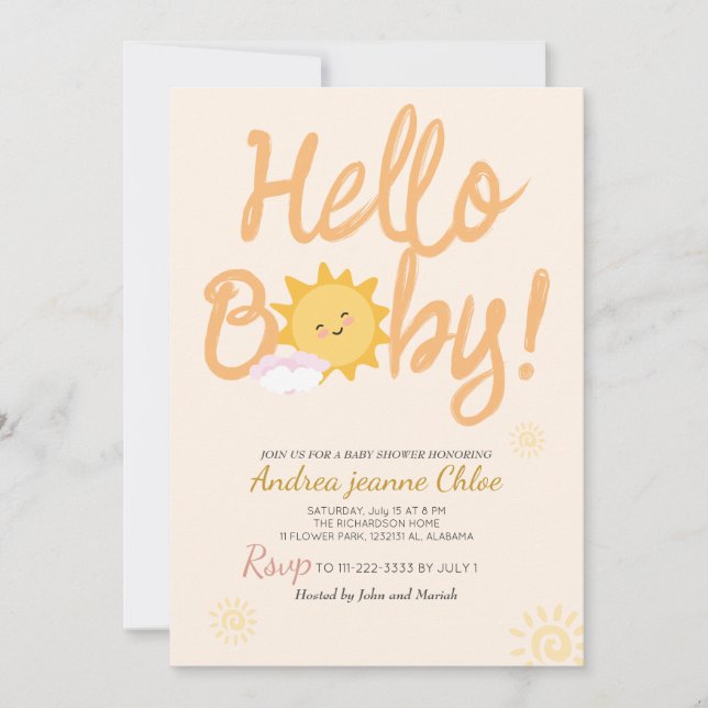 Baby Shower-skript Sunshine Simple Modern elegant Inbjudningar (Framsida)